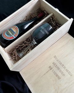 CAJA DOS COMPARTIMENTOS Y COPA VIDRIO Grabada Laser Personalizada