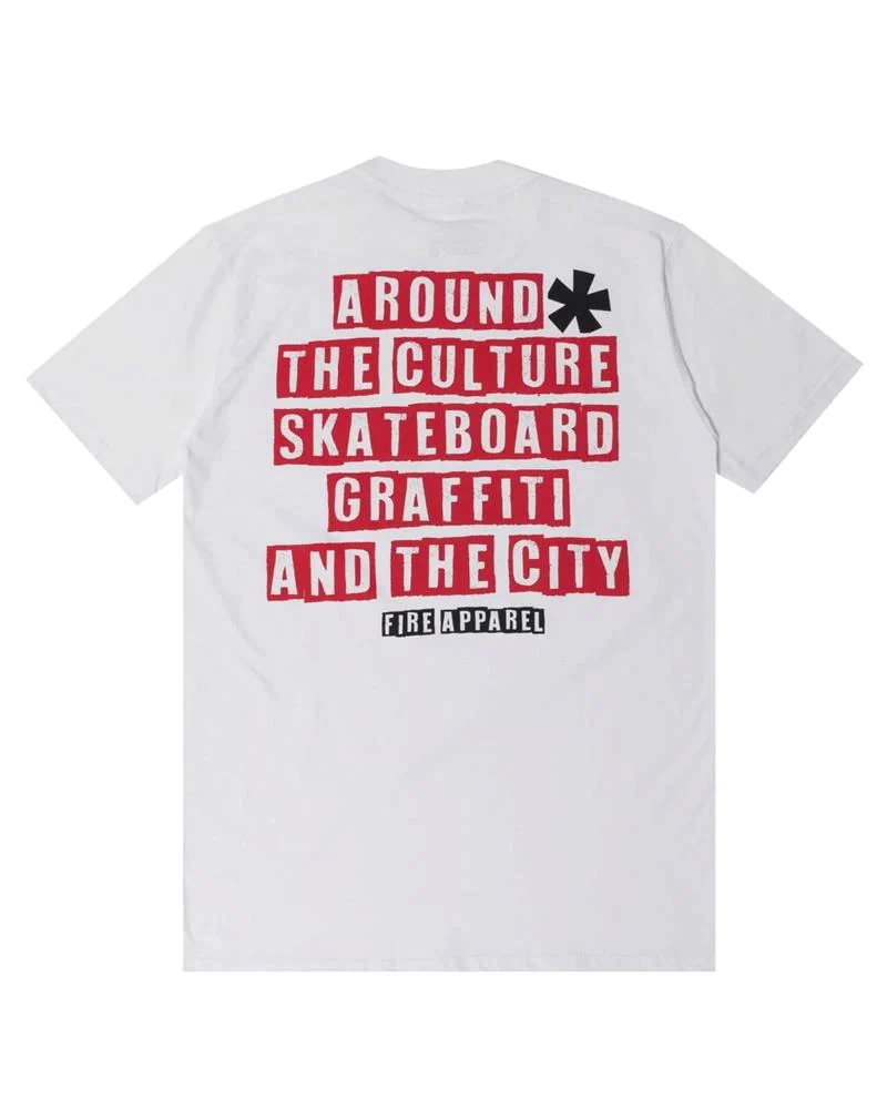 Camiseta Fire Around The City And Skateboard - Branca