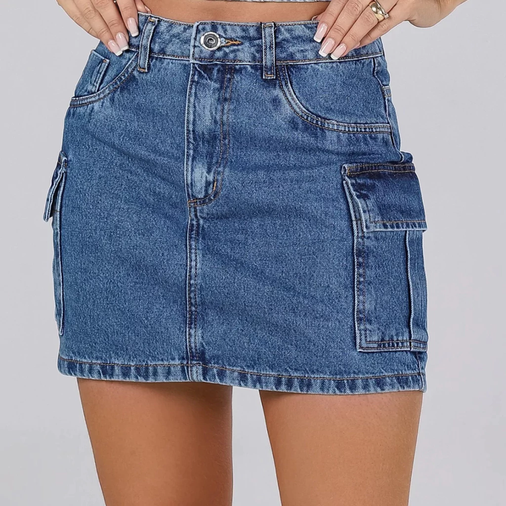 Saia Cargo Jeans Street - Azul