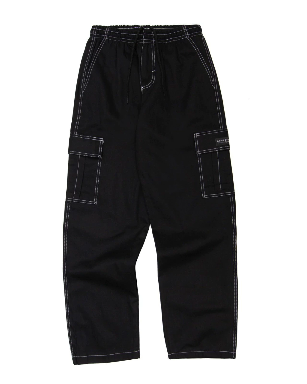 Calça Cargo Reta Good Times Costura Branca - Preta