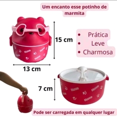 Marmita Lancheira Infantil Escolar Ursinho com Colher Divisória Alça Lanche Almoço Bento Urso Kawaii on internet