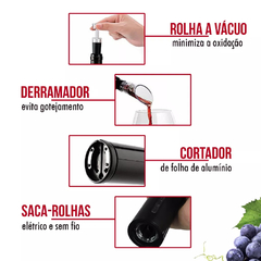 Abridor vinho garrafa saca rolha elétrico kit automático - comprar online