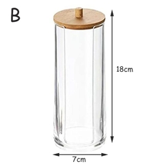 Acrílico Caixa De Armazenamento Para Cotonete, Jarra De Banheiro, Organizador De Maquiagem, Algodão, Dispenser com Tampa De Bambu - comprar online