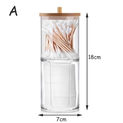 Acrílico Caixa De Armazenamento Para Cotonete, Jarra De Banheiro, Organizador De Maquiagem, Algodão, Dispenser com Tampa De Bambu