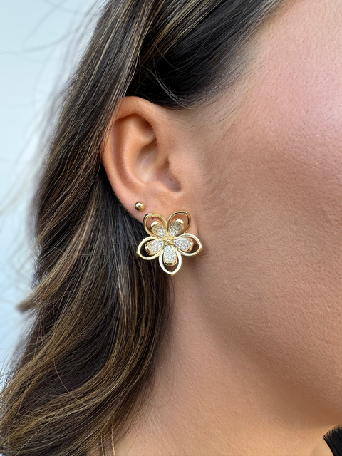 Brinco Flor Cravejada Dourado/Prata - comprar online