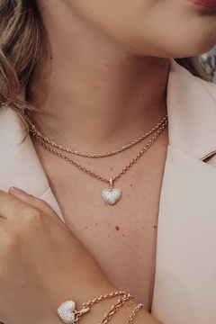 Colar Pingente Coração Cravejado Dourado - comprar online