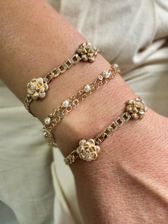 Pulseira Corrente Grumet com Flores Dourado