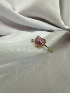 Anel Coração Regulavel Rosa Dourado - Permita-se Acessórios