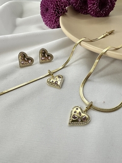 Colar Fita Pingente Coração Rosa Dourado na internet