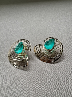 Brinco Telado Gota Verde Dourado