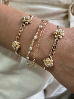Pulseira Corrente Grumet com Flores Dourado - comprar online