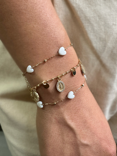 Pulseria Corações Madrepérola Dourado