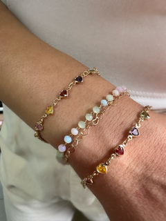 Pulseira Corações Coloridos Dourado