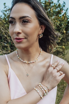 Colar Ponto de Luz Verde e Rosa Dourado - comprar online
