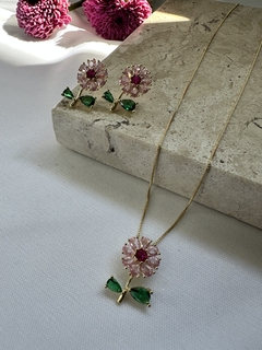 Colar Flor Rosa Dourado - Permita-se Acessórios