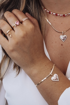 Pulseira Coração Cravejado Rosa Dourado - comprar online