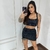 Conjunto Cropped e Saia Brilho Preto na internet