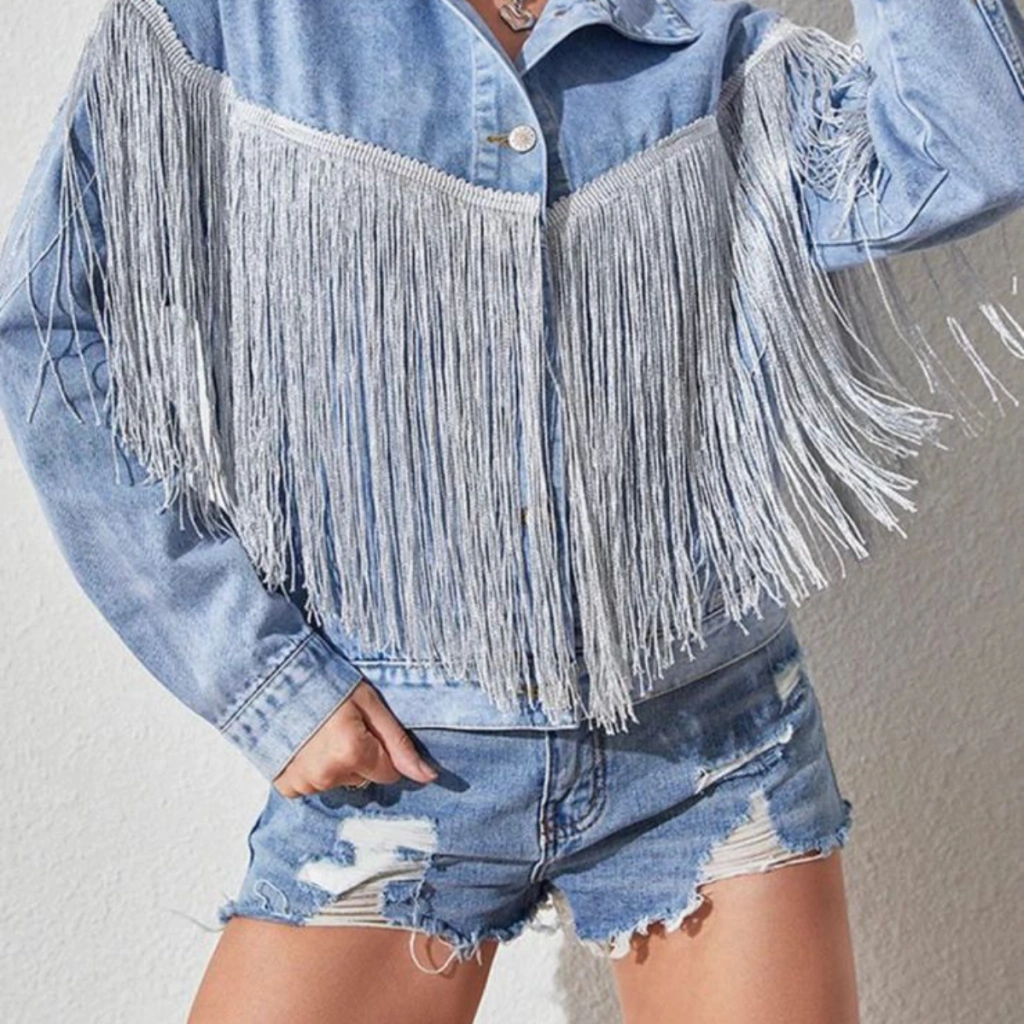 Jaqueta Streetwear Curto Outwear Acabamento Franja Despojado