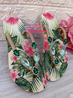 Slin folhas tropicais verde/rosa - comprar online