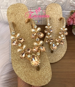 Slin glitter dourada com peça revoada rosé