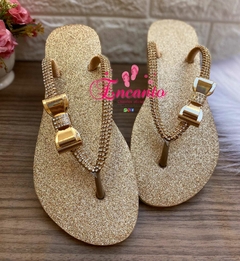 Slin glitter laçinho dourado