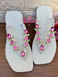 Slin Square branca com peça flores rosa pink - comprar online