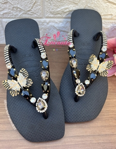 Square preta com borboleta strass