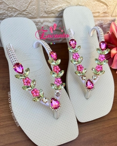 Slin Square branca com peça flores rosa pink