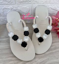 slin branca com peça luxo quadrada branco/preto - comprar online