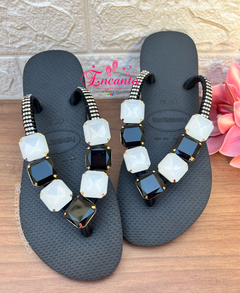 Slin preta com peça quadrado luxo preto e branco