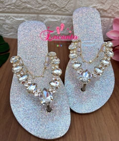 Slin flat areia com estampa prata boreal e peça cristal - comprar online