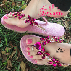 Slin glitter rosa bebe com peça lemon pink - Encanto Chinelos Oficial