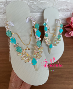 Slin branca com peça sereia azul tiffany