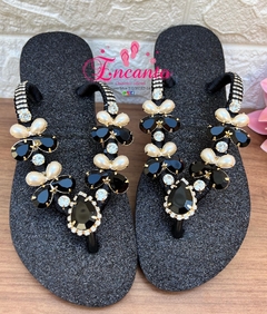 Slin preta glitter com pérolas