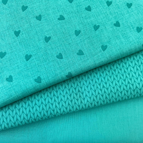 Kit 3 estampas tecido tricoline turquesa Fernando Maluhy