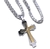 Corrente Grossa Lisa Aço Inox + Pingente Crucifixo Oração Pai Nosso Cruz Dourada