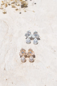 Brinco Flor com Gota Microcravejado Zircônia Cristal Ouro 18k na internet