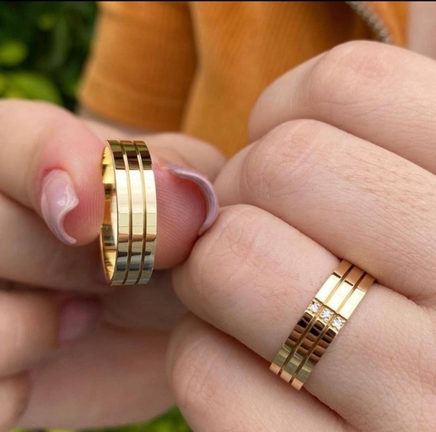 Par de Aliança 2 Fios Zircônia 6mm em Moeda Antiga