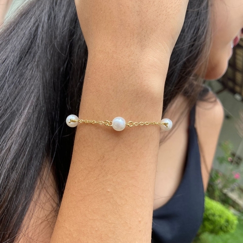 Pulseira Perolas Banhada a Ouro 18k