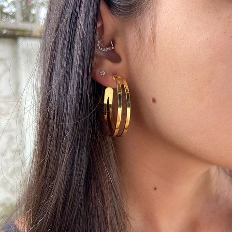 Argola Lisa Dupla Banhada a Ouro 18k