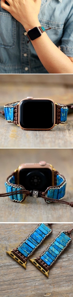 Pulseira de relógio Apple de pedra natural 38 mm/45 mm Bohemia com contas pulse