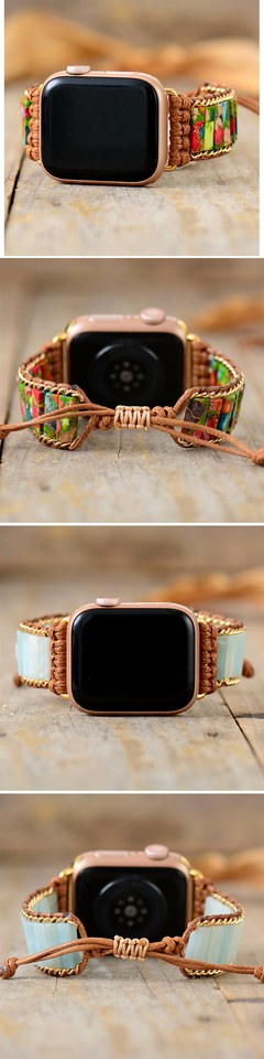 Pulseira de relógio Apple de pedra natural 38 mm/45 mm Bohemia com contas pulse