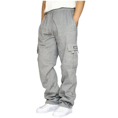 2021 Calças masculinas com bolsos de cor lisa, cintura larga, calças esportiva