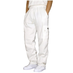 2021 Calças masculinas com bolsos de cor lisa, cintura larga, calças esportiva - comprar online