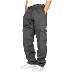 2021 Calças masculinas com bolsos de cor lisa, cintura larga, calças esportiva - loja online