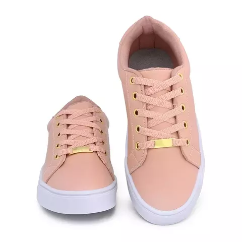 Tênis Feminino Tradicional Confortável Branco Preto e Nude Casual