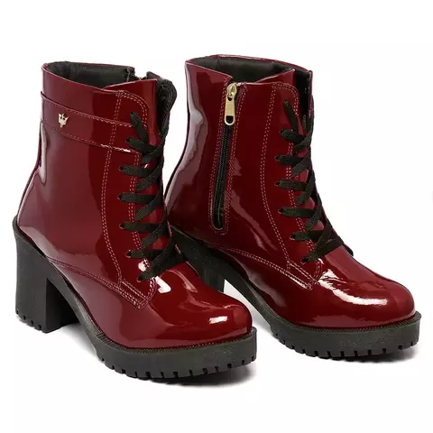 Bota Feminina Coturno Cano Curto Salto Médio Tratorado com ziper