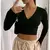 Blusa Cropped Manga longa Transpassado na internet