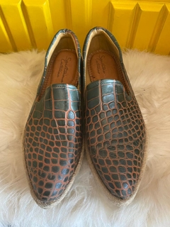 Mocassim Bico Fino - Croco Verde