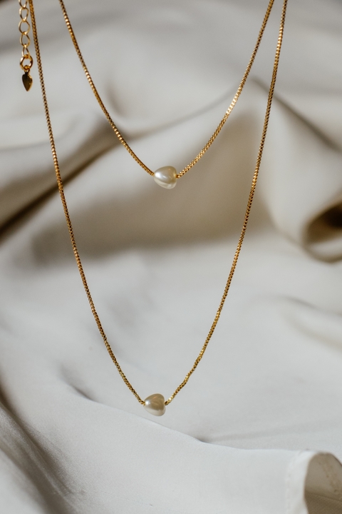 Colar veneziana com coração pérola